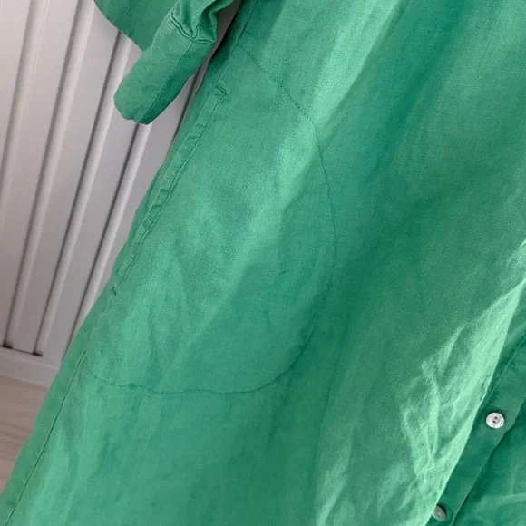J Jill Love Linen Elegant Green Button-Up Dress Size Large - Picture 6 of 8